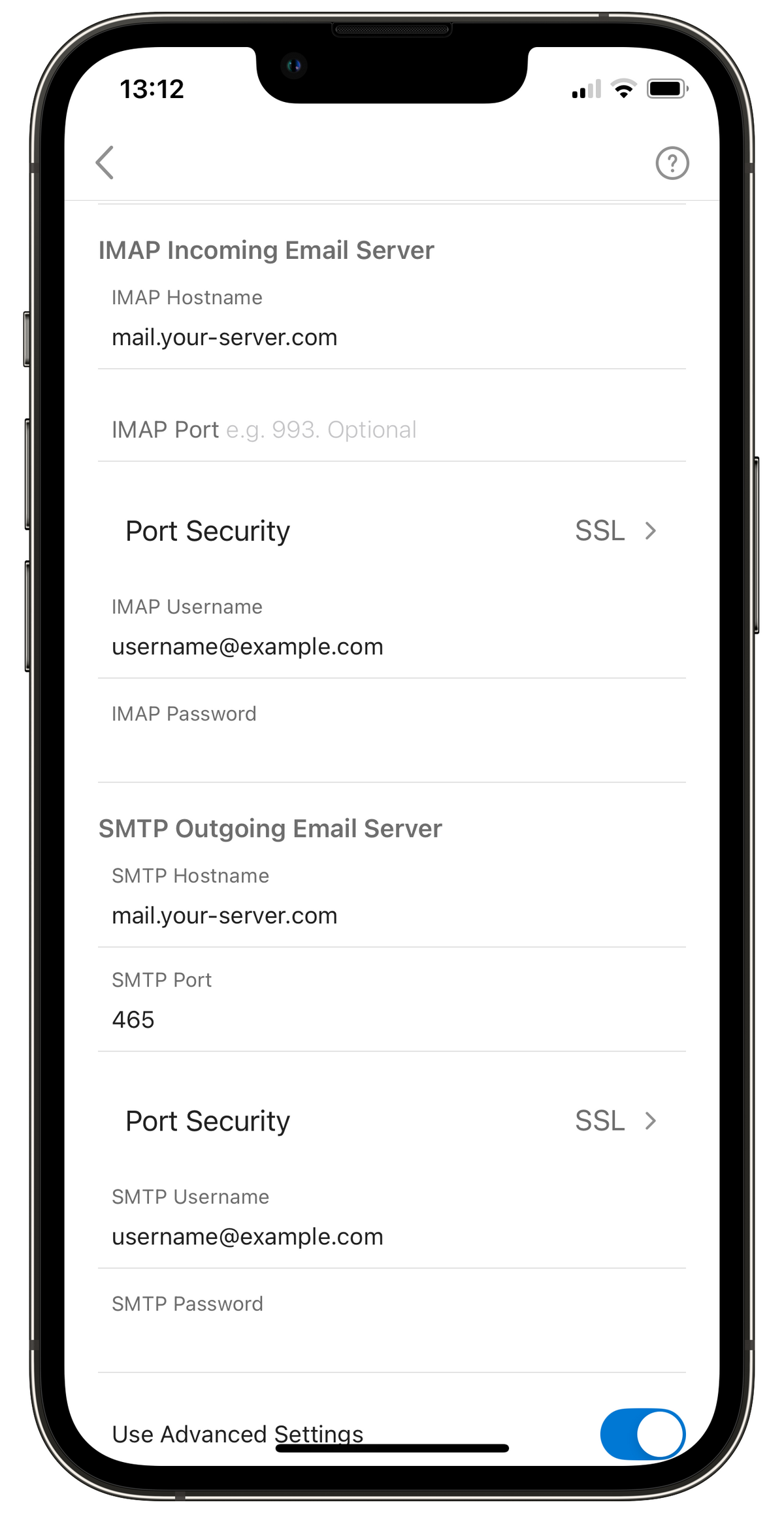 Phone with mail settings